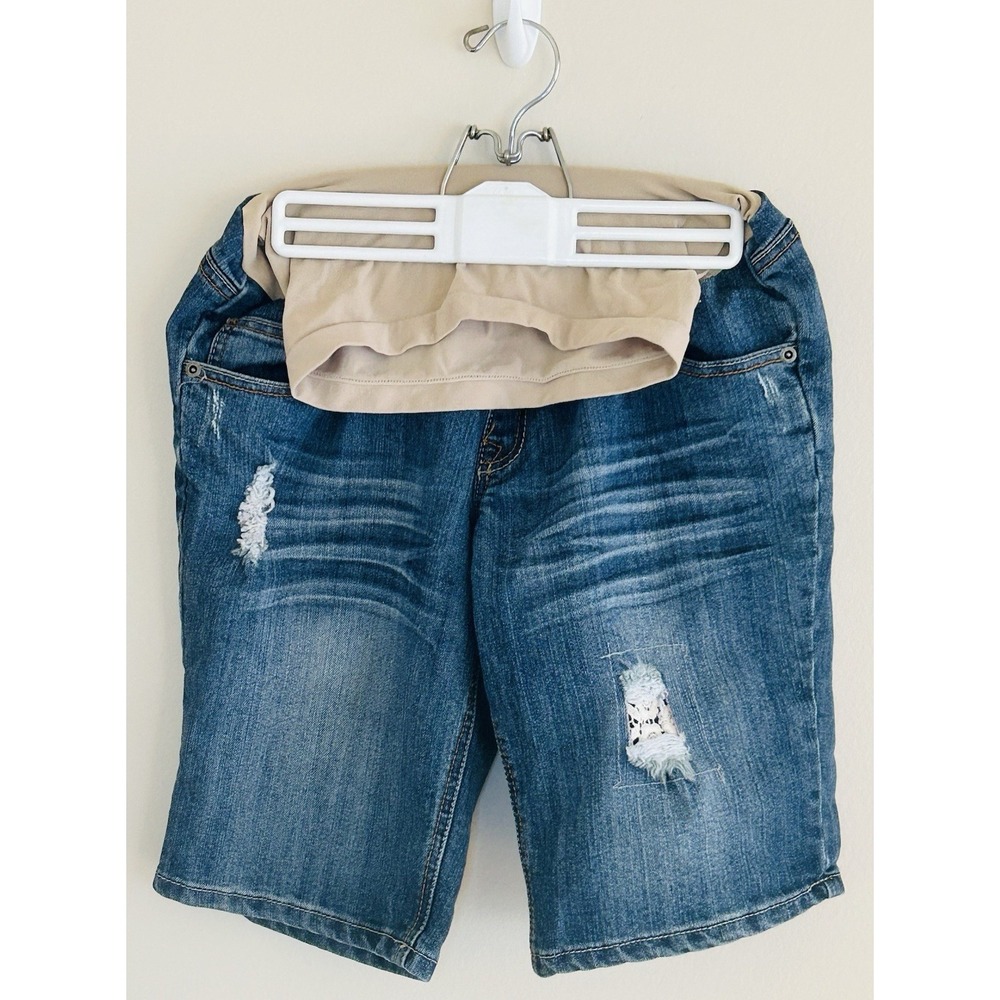 Dollhouse Cotton Denim Jean Distressed Lace Shorts Maternity You Are Beautiful M